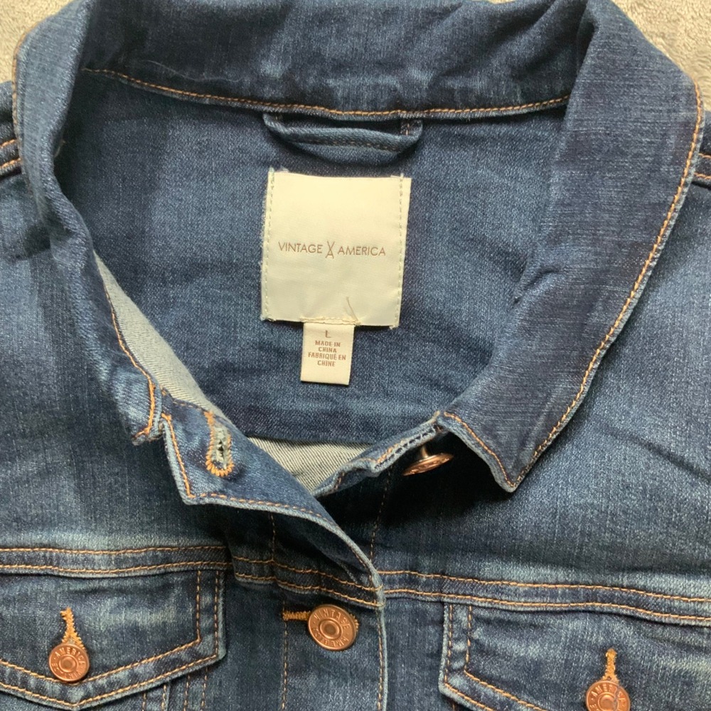 Vintage America Blues Lena Denim Jacket Womens Large Dark Wash Blue NWT